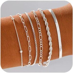 Gold Silver Bracelets for Women Stackable 14K Gold Plated Trendy Layered Jewelry